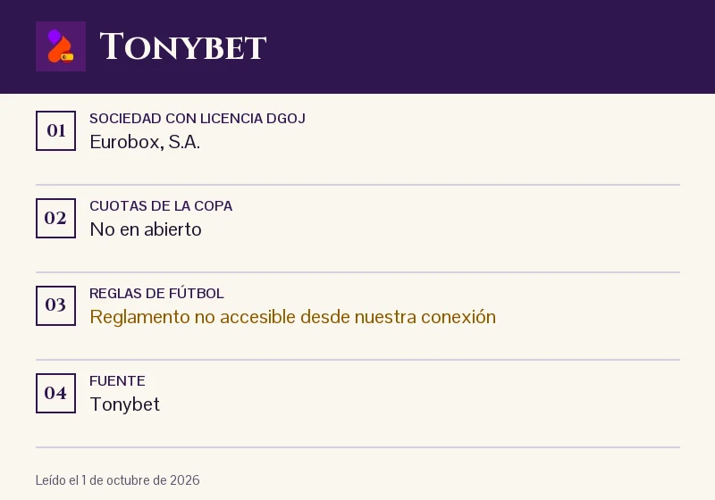 Ficha de Tonybet: 1X2, prórroga y penaltis en la Copa